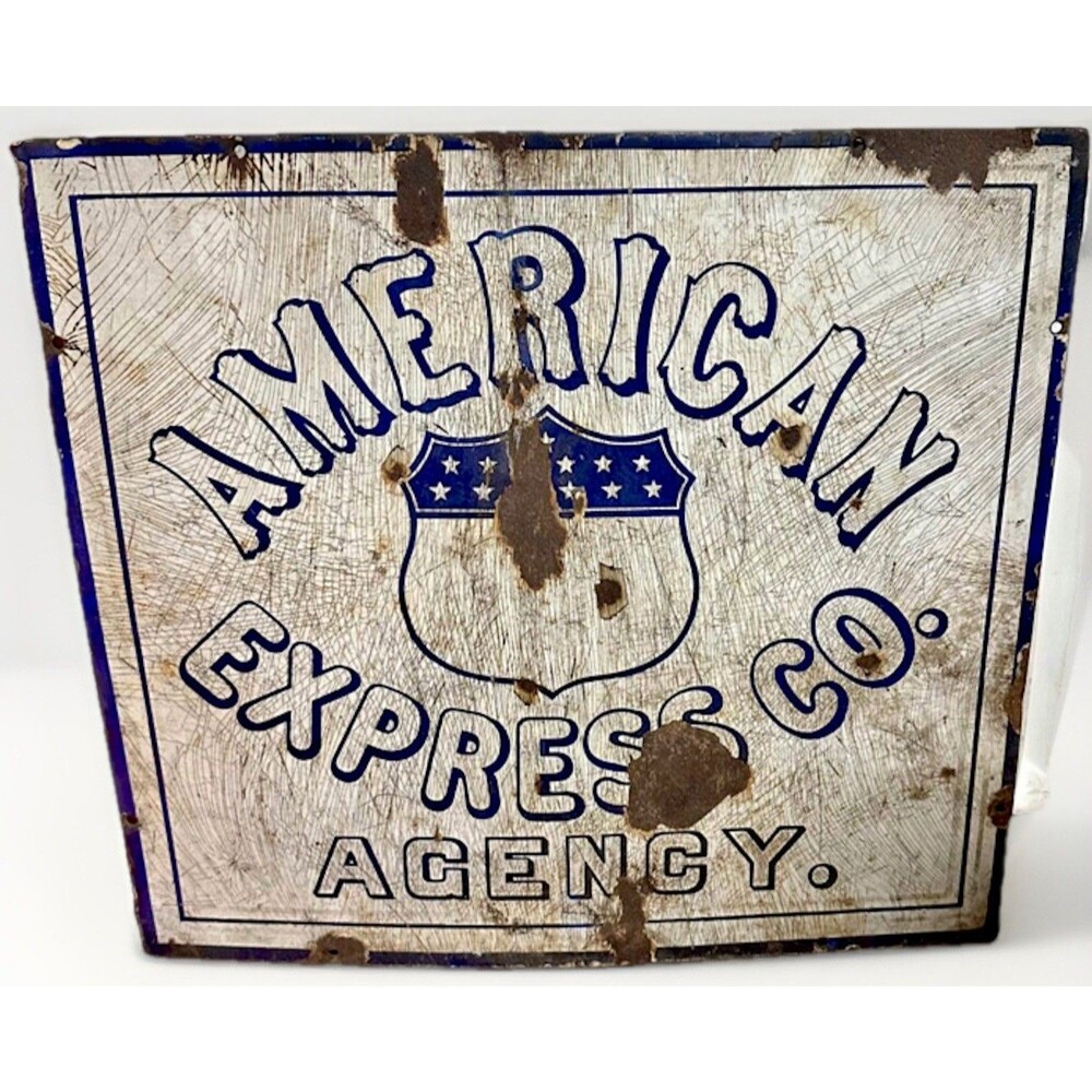 Antique American Express Co Agency Porcelain Sign Authentic Original